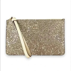 Coach Star Glitter Gold Printed Coated Canvas Corner Zip Wristlet Wallet